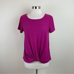 Rose + Olive Solid Pink Purple Dots Short Sleeve Blouse Top Women Medium